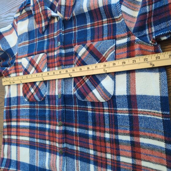 Eco Threads Plaid Flannel Women's Shirt Size L Blue Red White Snap Front soft - Picture 10 of 16